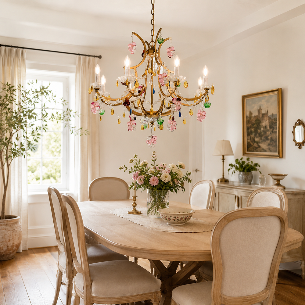 The New Romantic Chandelier: Color, Glass Drops, and Old-World Drama Without the Stiffness