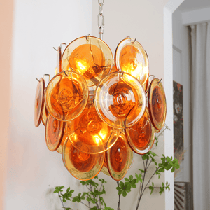 Orange Transparent Glass Disc Chandelier