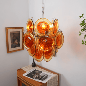 Orange Transparent Glass Disc Chandelier