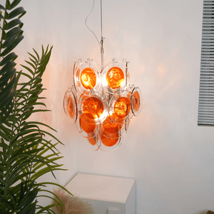 Orange Transparent Glass Disc Chandelier