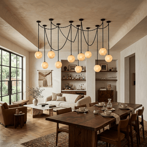 Industrial Alabaster Orb Chain Chandelier