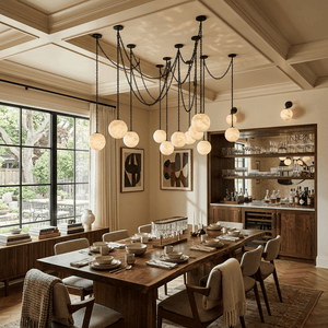 Industrial Alabaster Orb Chain Chandelier