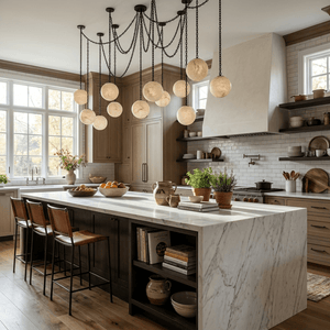 Industrial Alabaster Orb Chain Chandelier