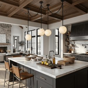 Industrial Alabaster Orb Chain Chandelier