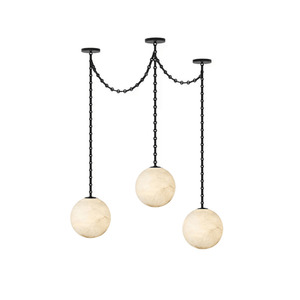 Industrial Alabaster Orb Chain Chandelier
