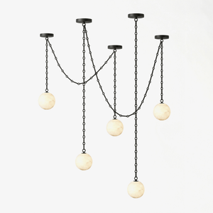 Industrial Alabaster Orb Chain Chandelier