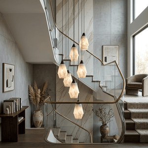 Faceted Alabaster Cluster Chandelier