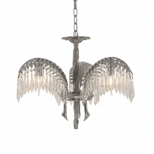 Brass Palm Leaf Crystal Chandelier
