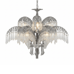 Brass Palm Leaf Crystal Chandelier