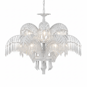 Brass Palm Leaf Crystal Chandelier