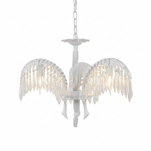 Brass Palm Leaf Crystal Chandelier