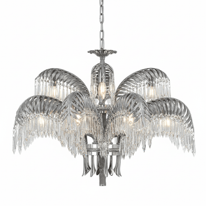 Brass Palm Leaf Crystal Chandelier