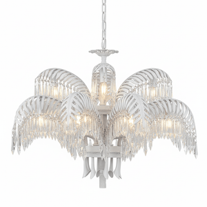 Brass Palm Leaf Crystal Chandelier