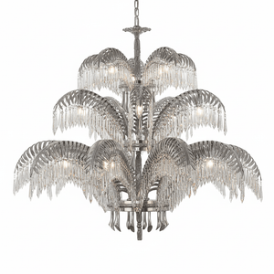 Brass Palm Leaf Crystal Chandelier