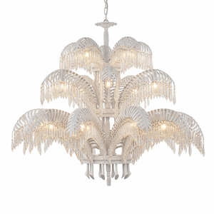Brass Palm Leaf Crystal Chandelier