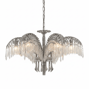Brass Palm Leaf Crystal Chandelier