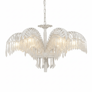 Brass Palm Leaf Crystal Chandelier