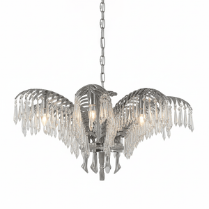 Brass Palm Leaf Crystal Chandelier