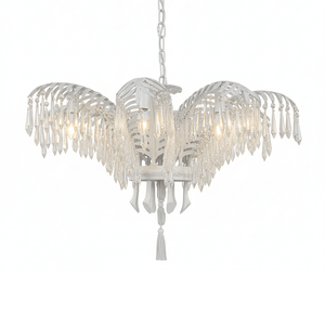 Brass Palm Leaf Crystal Chandelier
