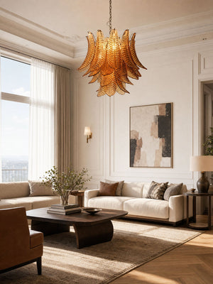 Amber Glass Leaf Chandelier