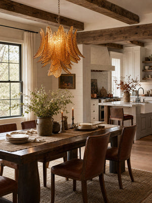 Amber Glass Leaf Chandelier