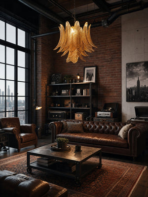 Amber Glass Leaf Chandelier