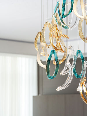 Aqua Ripple Glass Art Customize Chandelier