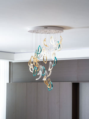 Aqua Ripple Glass Art Customize Chandelier