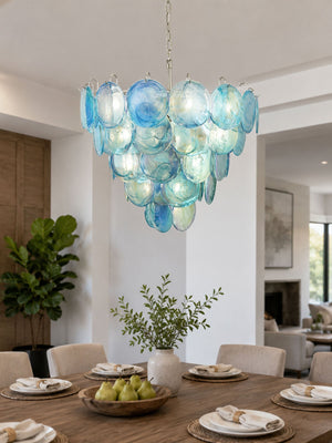 Blue Glass Disc Chandelier