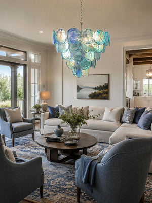 Blue Glass Disc Chandelier