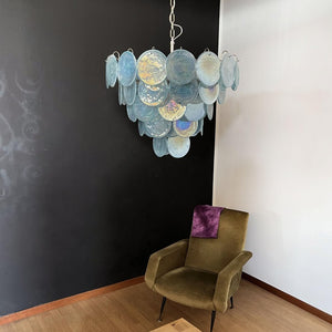 Blue Glass Disc Chandelier