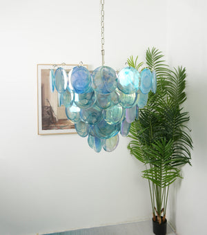Blue Glass Disc Chandelier