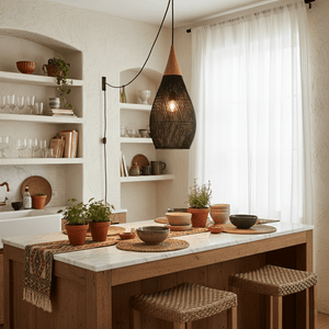 Braided Rattan Swag Pendant Lamp