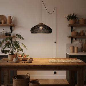Braided Rattan Swag Pendant Lamp