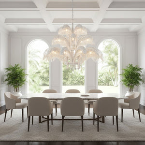 Brass Palm Leaf Crystal Chandelier