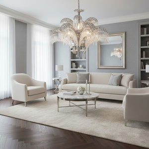 Brass Palm Leaf Crystal Chandelier