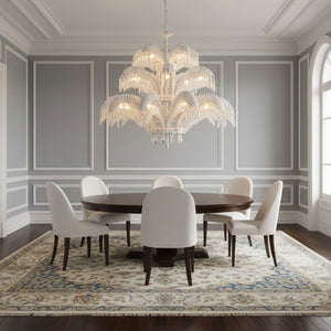 Brass Palm Leaf Crystal Chandelier