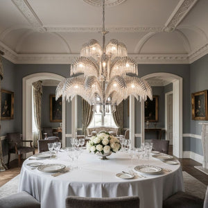 Brass Palm Leaf Crystal Chandelier