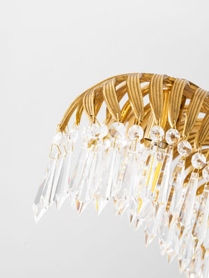 Brass Palm Leaf Crystal Chandelier