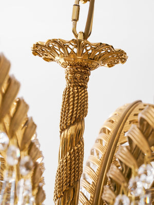 Brass Palm Leaf Crystal Chandelier
