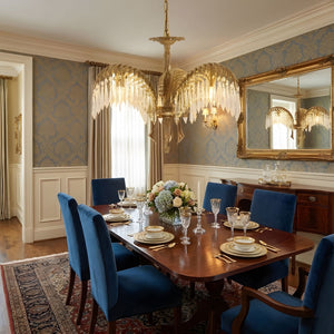Brass Palm Leaf Crystal Chandelier