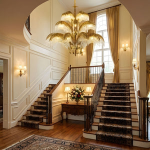 Brass Palm Leaf Crystal Chandelier