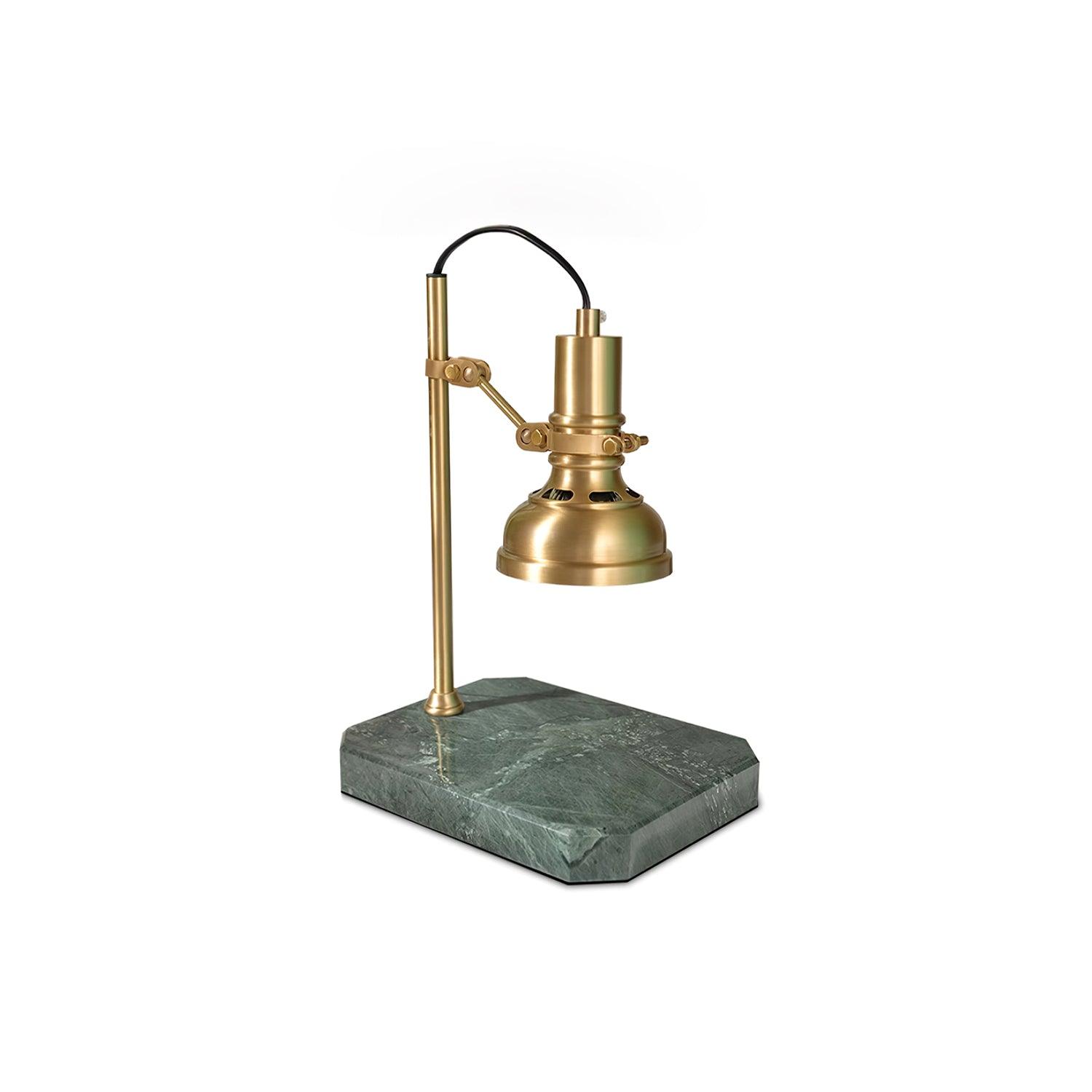 Docos Celeste candle warmer lamp with brass arm and green marble base