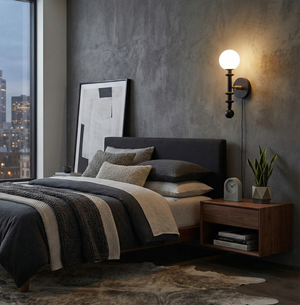 Lámpara de pared enchufable de madera Coslett 