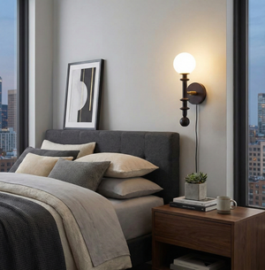 Lámpara de pared enchufable de madera Coslett 