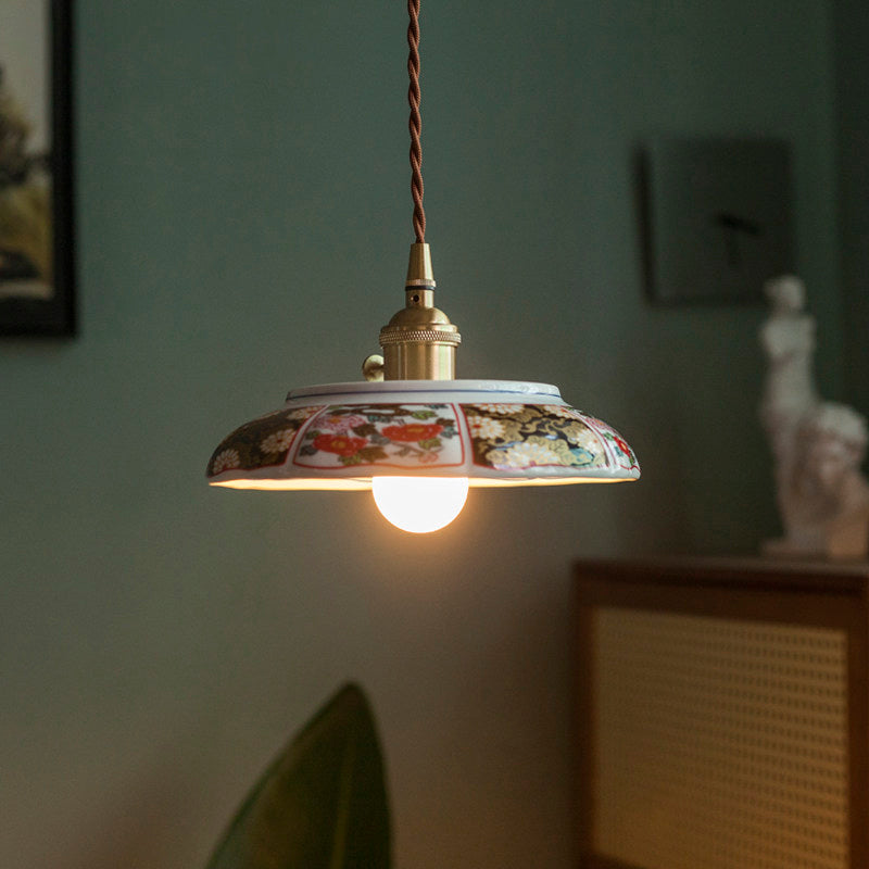 Delphora ceramic pendant floral pattern for dining table