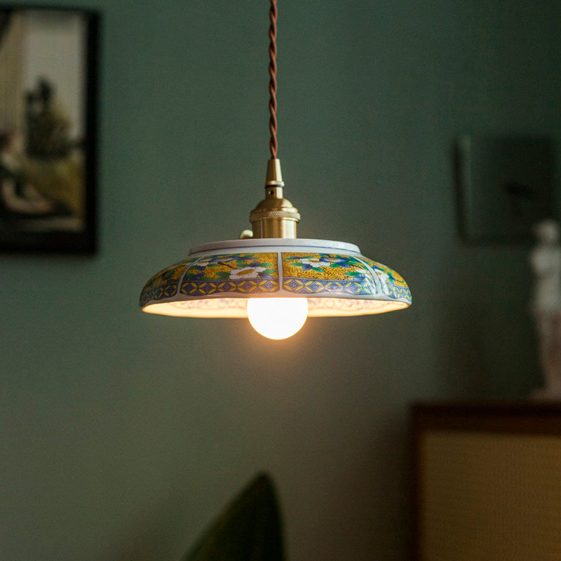 Delphora ceramic pendant landscape pattern for kitchen island