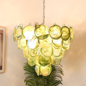 Green Glass Disc Chandelier