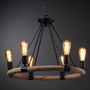 Hemp Rope Industrial Large Circle Chandelier