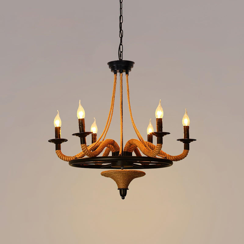 Hemp Rope Industrial Large Wheel Chandelier – detail 22